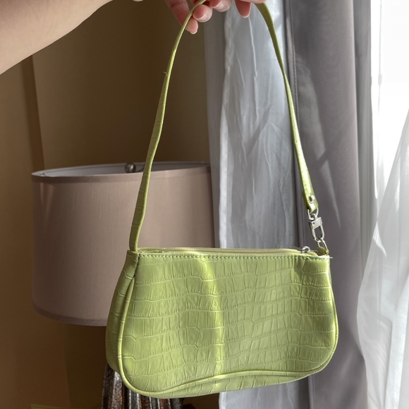Handbags - Sage Green Baguette Bag with silver zipper